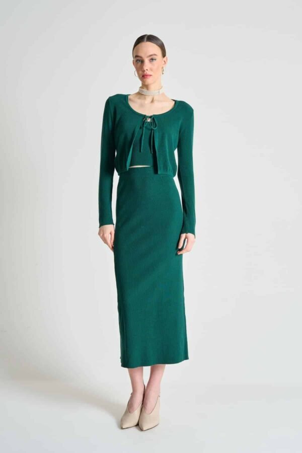 Three-Piece ribbed knit set in Emerald