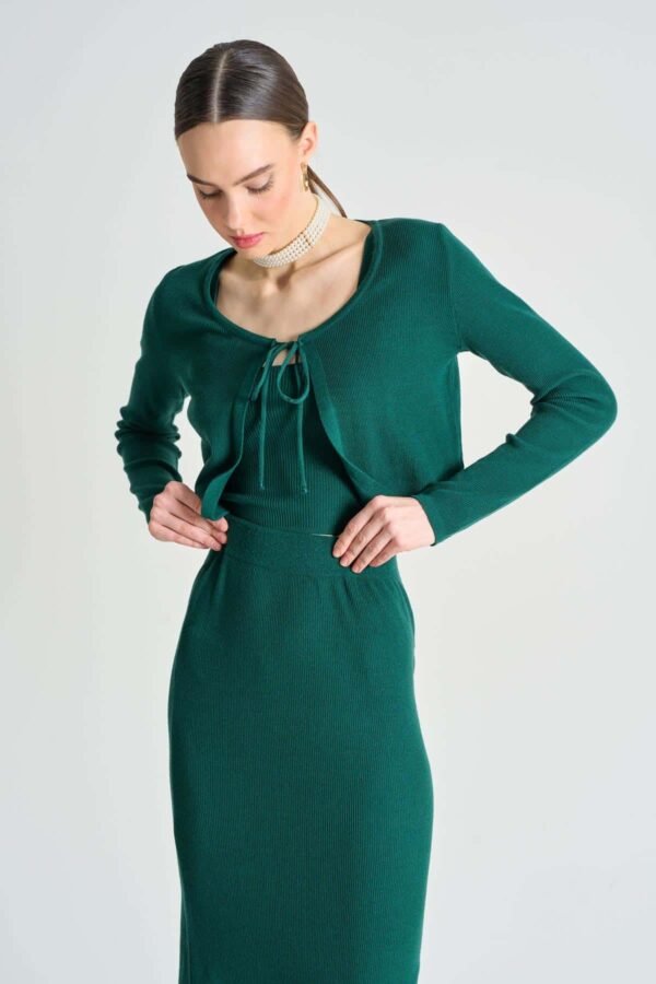 Three-piece Emerald Ribbed Knit Set