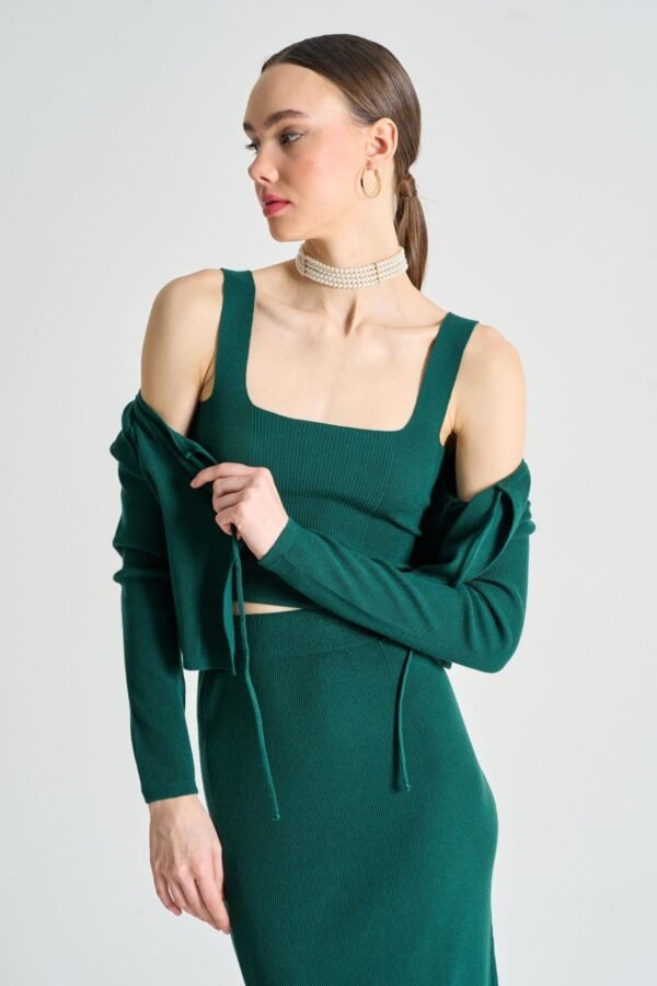 Three-piece Emerald Ribbed Knit Set